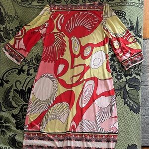 Chic Red and Cream Long Sleeve Dress